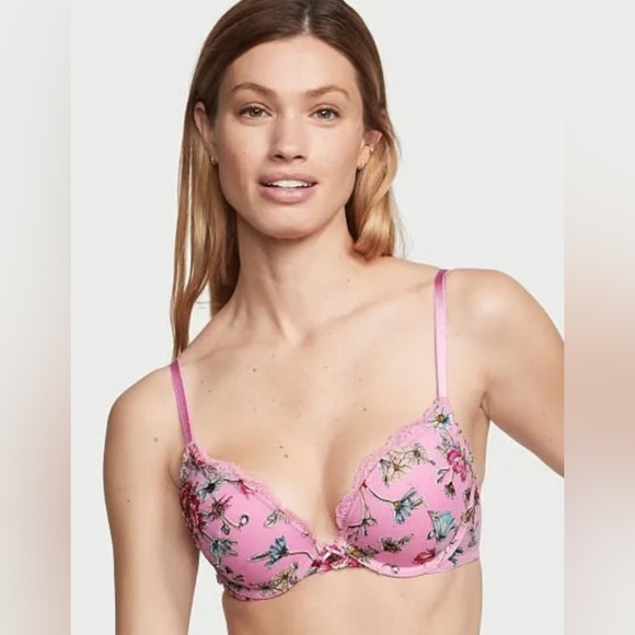 Victoria Secret Pink Lightly Lined Demi Bra Floral Embroidery Push Up NWT 32DD - Picture 3 of 8